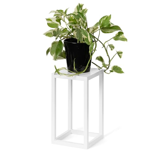 LAMO Manufaktur Blumenständer Weiß aus Metall 28 cm | Pflanzensäule für Innenräume - Wohnzimmer Schlafzimmer | Blumenständer modern zur Hochzeit Sockel für Skulpturen und Deko kleiner Blumenhocker