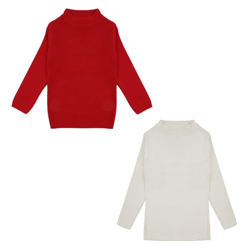 CLAP Unisex Kids Woolen Warm Full Sleeves Skivi/Sweater/Inner Round Neck for Winter Combo Pack of 2 (Red White, 3-4 Years) - Image 7 thumbnail