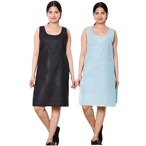 Image of KASANI Women's Camisole Cotton Long Knee-Length Sameej /Slip /Inner, Sleeveless, Pack of 2