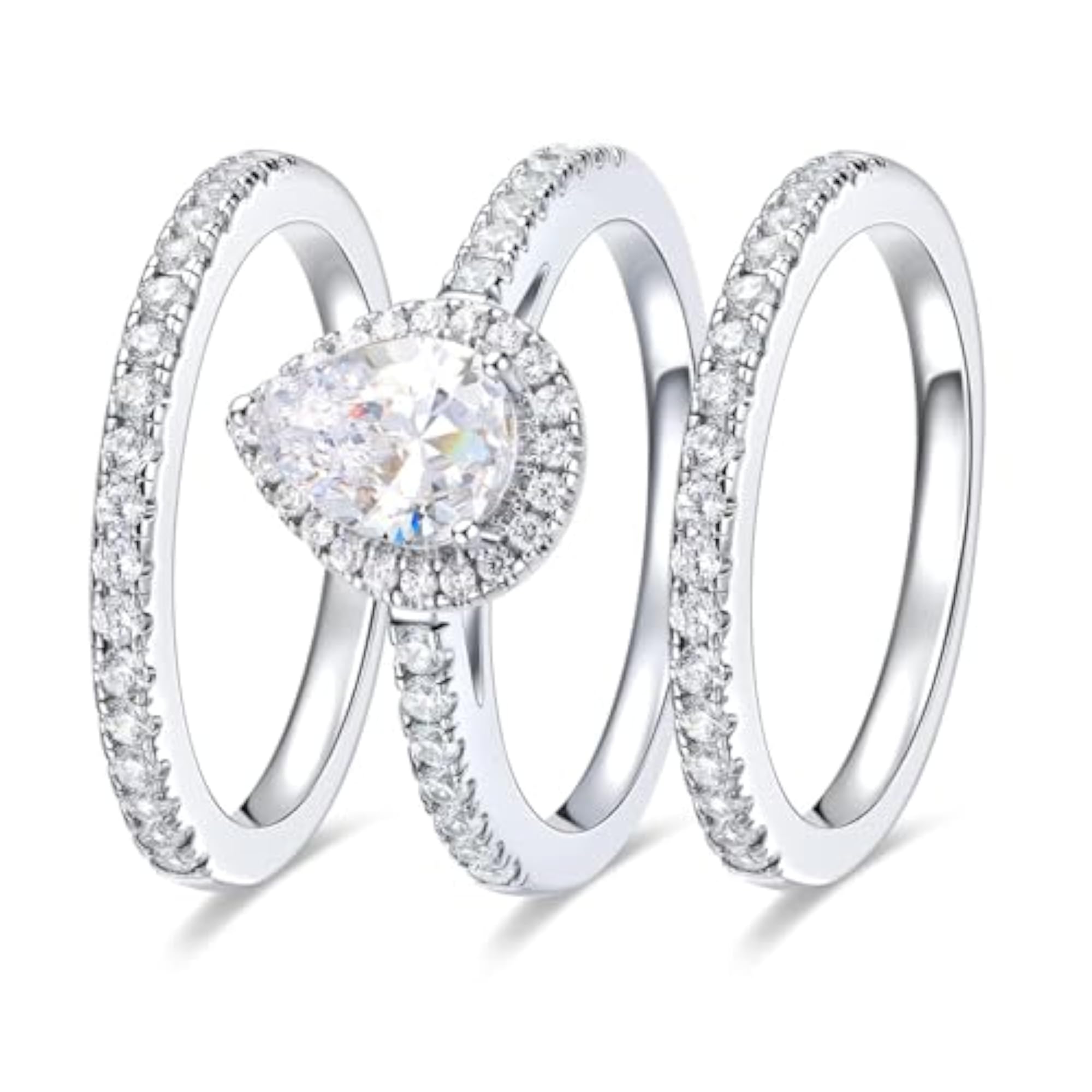 Women's 18K White Gold Plated 3 in 1 Cubic Zirconia Engagement Ring Set