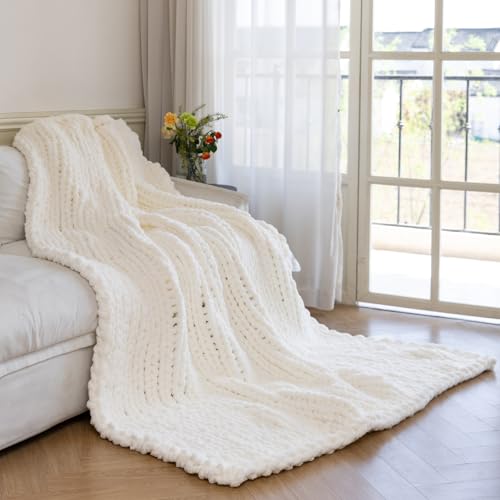 Larexius Chunky Knit Blanket - Luxury Soft Cozy 60 * 80 Throw Blanket,100% Woven Blanket Rope Knot...
