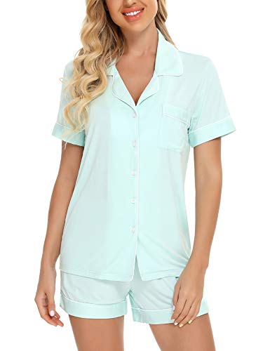 Image of Anjue Womens Pajamas Set Short Sleeve Sleepwear Button Down Nightwear Shorts Soft Pj Sets S-XXL