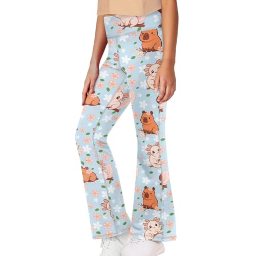 Image of Girls Leggings Floral Print High-Waisted Flared Pants 5-14 Years