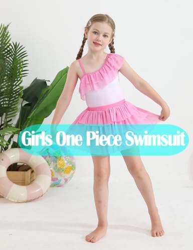 Image of Mikrdoo Girls One Piece Swimsuit with Skirt One Shoulder Ruffle Bathing Suit Beach Outfits