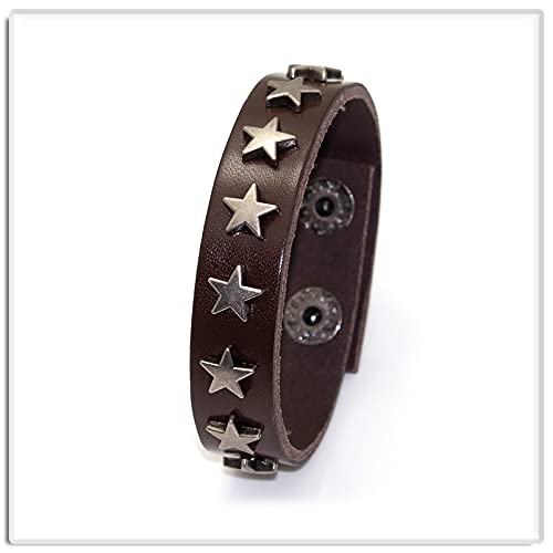 Image of Xusamss Hip Hop Alloy Star Wristband Leather Cuff Bracelet,7.5inches