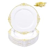 Liacere 50PCS Gold Plastic Plates - Disposable Gold Dessert Plates - 7.5 Inch Gold and White Plates...