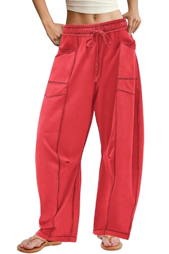 ReachMe Womens Barrel Sweatpants Baggy Wide Leg Pants Drawstring Travel Pants Casual Fall Outfits 2025