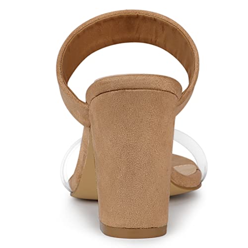 Allegra K Women's Dual Clear Strap Block Heels Slides Nude Sandals 7 M US