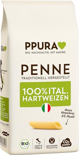 PPURA Bio Penne Hartweizen Pasta 500 g, 100% natürliche Röhrennudeln, Made in Italy - italienische Nudeln ohne Zusatz-, Farb- oder Konservierungsstoffe