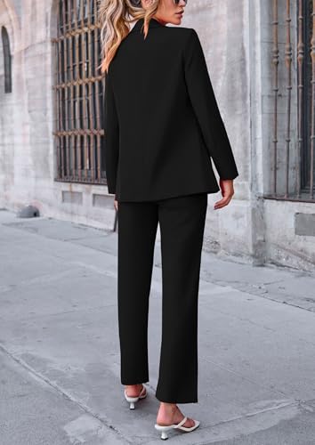 PRETTYGARDEN Women's Fall Spring 2 Piece Blazer Outfits Business Casual Oversized Jacket Wide Leg Work Pants Dressy Suit Set2
