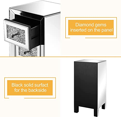 Image of VINGLI 3-Drawer Mirrored Nightstand Bedside Table Modern Night Stands Set of 2 Glass Accent End Table, Fully Assembled, Silver