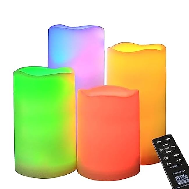 Set of 4 Multicolor LED Pillar Candles Color Changing Assorted Colors