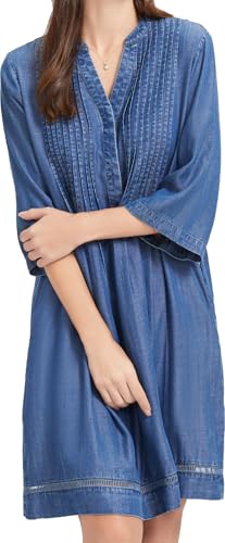 Image of KYAL Women's Denim Short Summer Dress V-Neck Mid-Sleeve Shift Casual Relaxed Beach Party Flowy Dress