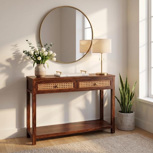 Image of Solid Sheesham Wood Console Table for Living Room Furniture | Hallway Enteryway Console for Home and Office | (Walnut Finish-03)