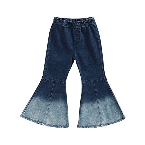 Girls' Flare Jeans Love Heart Embroidery Elastic Waist Flared Denim Pants Y2K Graphic Cute Bell-Bottoms with Pockets