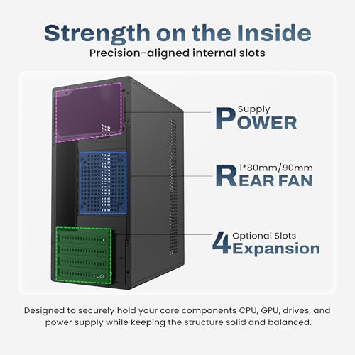 Image of EVM Enigma 126 Micro ATX Computer Cabinet - Micro-ATX /Mini-ITX PC Case with ATX PSU Support, USB & Audio Ports, 4 PCI Slots, HDD & SSD Storage Support, 120mm Fan Support, 250mm GPU Clearance, Black