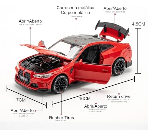 Image of Invite 1:32 Diecast Model Alloy B-M-W M4 Metal Pull Back Car with Sound Light, Openable Doors, Toy Vehicles for Kids Gift, car for Kids(Colors as Per Stock)