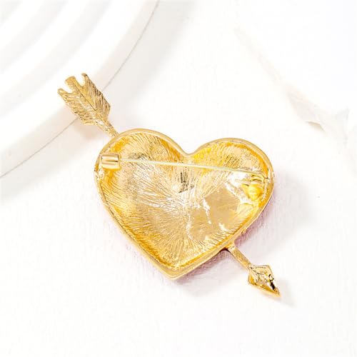 Image of Heart-Shaped Valentine's Day Brooch Pin - Retro Oil-Dripped Flower Design With Red Cupid's Arrow - Exquisite Collar Pin Love-Themed Badge Gift for Ladies and Girls