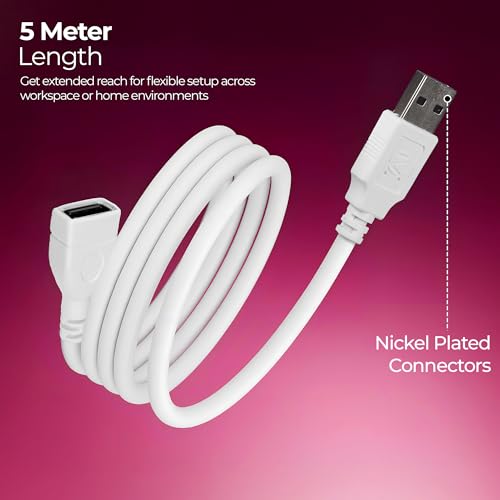 Image of Zebronics USB Extension Cable, 1.5 Meter Length, 480Mbps Data Transfer, Full Copper Core, Nickel-Plated Connectors, Durable Build, For TV, Laptop, PC, Hard Drive, Gamepad (UEC15)