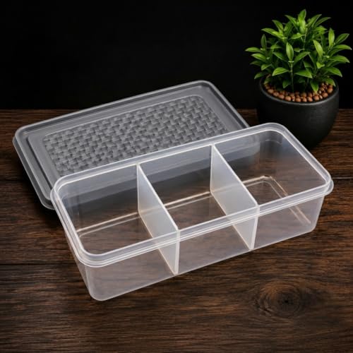 Image of MAGIC SPOON Multipurpose 3 Section Storage Container | Spice Box, Pickle Jar, Fridge Organizer, Dry Fruit, Vegetable & Kitchen Storage Container- 2000ml X 2 Pack (GREY)