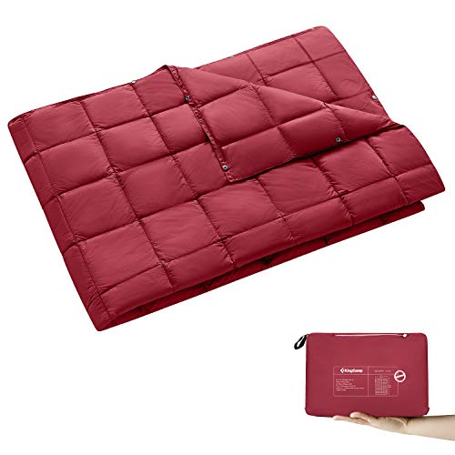 KingCamp Red Packable Lightweight Travel Down Alternative Warm Camping Blanket, Compact Outdoor Waterproof