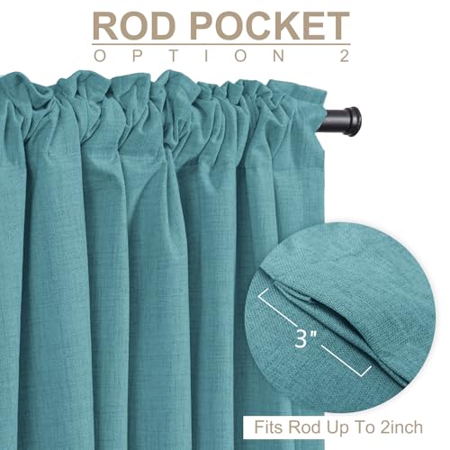 Image of 100% Blackout Shield Linen Blackout Curtains for Bedroom 96 Inches Long, Back Tab /Rod Pocket Living Room Drapes, Thermal Insulated Blackout Curtains 2 Panels Set, 50 inch W x 96 inch L, Dark Cyan