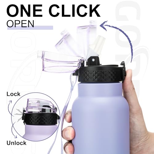 GOPPUS 750ml/26oz Stainless Water Bottle with Straw Double Wall Insulated Bottles with Strap Reusable Vacuum Thermal Flask Leakproof Keep Cold Drinks Bottles with Flip Top Lid for Men Women BPA Free - Image 3