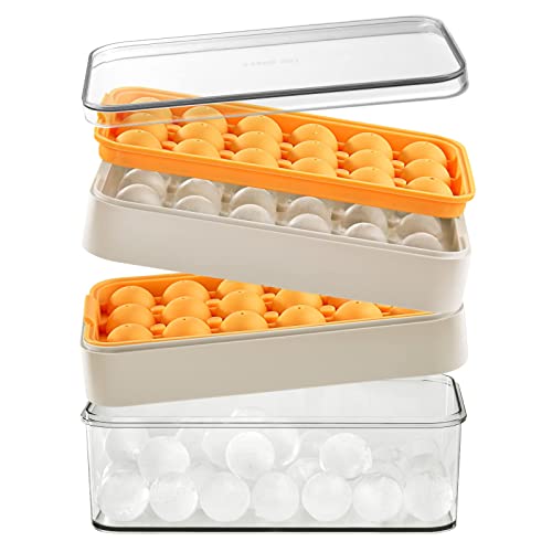 Longzon Round Ice Cube Trays For Freezer,Easy-Release Silicone,Circle Ice Cube Tray Making Sphere Ice With Removable Lid,Bpa Free,For Cocktail,Whiskey Tea Coffee 2 Trays 1 Ice Bucket & Scoop [2 Pack] #TOP6