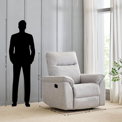 Image of Home Centre | Artise Fabric 1-Seater Recliner | Recliner Sofa for Living Room | Solid Wood | Grey | 1 Year Warranty