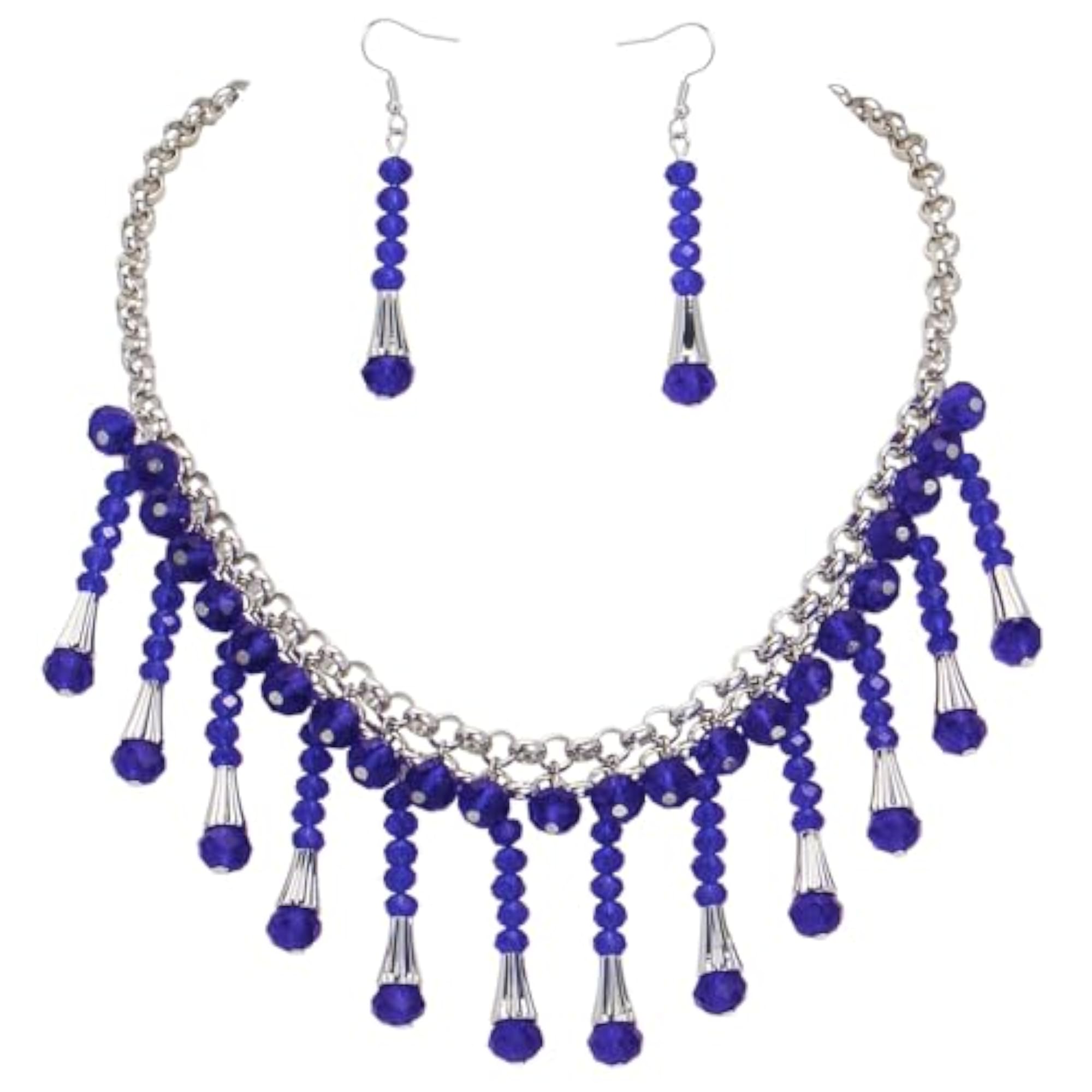 Women's Statement Beaded Necklace with Crystal Ball & Earrings Set