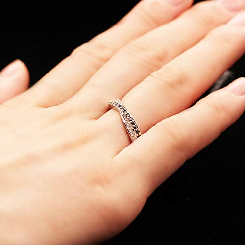 Uloveido Twisted Cross X Silver Plated CZ Crystal Eternity Rings Black and White Wedding Band Y0223