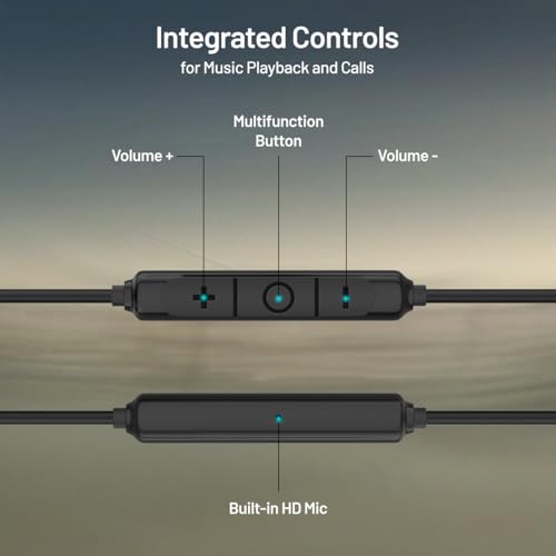 Image of pTron Boom Play X4 Dual Driver in-Ear Type C Wired Earphones with in-line HD Mic, Music Call Control, Ergo-fit, 1.2m Tangle-Free Cable, Wide Compatibility (Black)