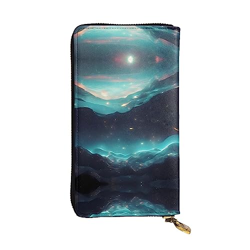 Leather Wallet 7.48 x 4.13 in - Stylish and Durable Wallet for Women with Multiple Compartments and Zipper Design Science Fiction Stars Pattern