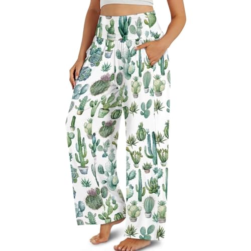 Women's Wide Leg Pants High Waisted Lounge Palazzo Pants Casual Loose Beach Pant Travel Trousers with Pockets3