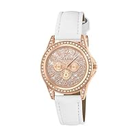 Tikkers Girl's Quartz Watch with Rose Gold Dial Analogue Display and White Imitation Leather Strap TK0129