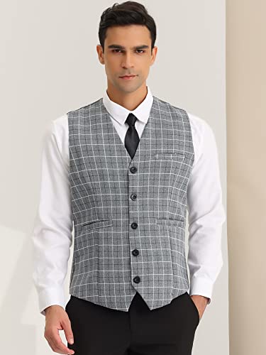 Lars Amadeus Men's Formal Plaid Waistcoat Button Down Sleeveless Prom Checked Suit Vest Medium Dark Gray #TOP1
