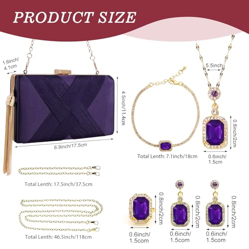 Image of 5 Pcs Clutch Purses for Women Jewelry Set Handbag with Necklace Earrings Ring Bracelet Vintage Banquet Handbag with Detachable Chain for Wedding Party Gift Supplies