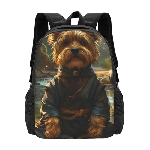 Commuter Unisex Dog Monk Meditation Zen Backpack Spacious Compartments for Work Essentials Casual Outings & Trips 17 Inch