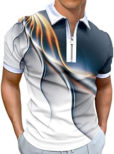 Hodaweisolp Men's Short Sleeve Zipper Casual Slim Fit Printed Golf