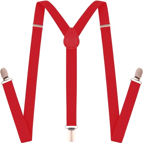 Image of Suspenders for Men and Women Adjustable Elastic 1 inch Wide Leather Heavy Pants Strong Metal Clips Suspender Costume