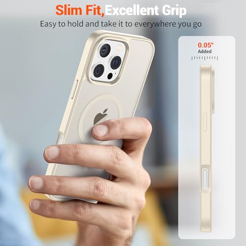 Image of SUPFINE Magnetic for iPhone 16 Pro Case (Compatible with MagSafe) (Military Grade Drop Protection) Translucent Matte Shockproof with Anti-Fingerprint Phone Case,Antique White