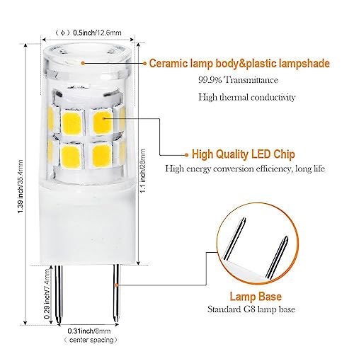 Image of G8 LED Bulb 3W, WB25X10019 Halogen Bulb 20W Replacement for GE Microwave Oven Light, T4 JCD Type G8 Bi-Pin Base, 120 Volt, Daylight White 6000K, 2-Pack