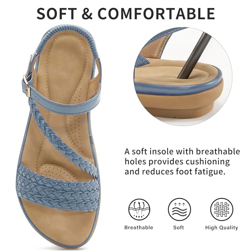 Image of Aomigoct Dressy Womens Sandals Summer: Comfortable Strappy Flats Sandals Women - Casual Walking Woman Shoes