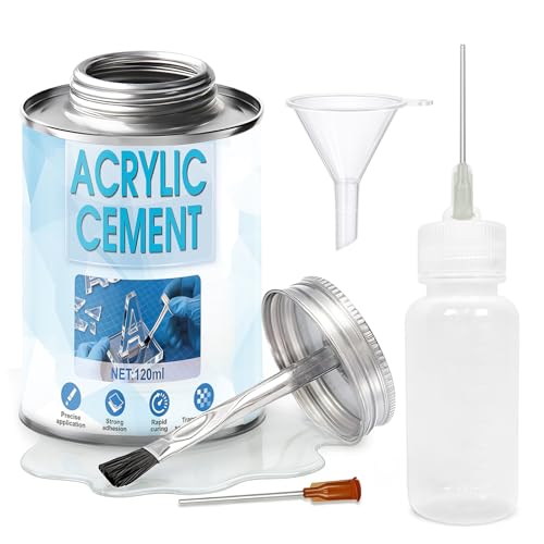 WANJAO 120ML Acrylic Cement with Applicator Bottle Acrylic Glue Precise Application Rapid Curing Easy Cleaning Seamless Blending with Needles Syringe for Acrylic Glass Sheets Plastics Clear