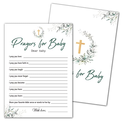 OZTEMETY Baby Shower Prayer Cards - Floral Greenery Baby Christening Cards For Girl Boy Christian Brother or Sister - 30 Cards