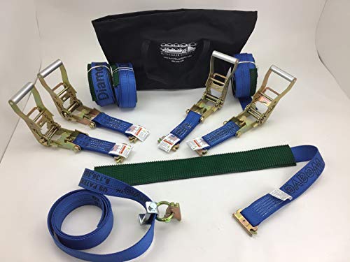 AutoHauler Supply - 4 Pack Ultimate Horizontal E-Track Wheel Strap in RED Diamond Weave with Bag (Blue)