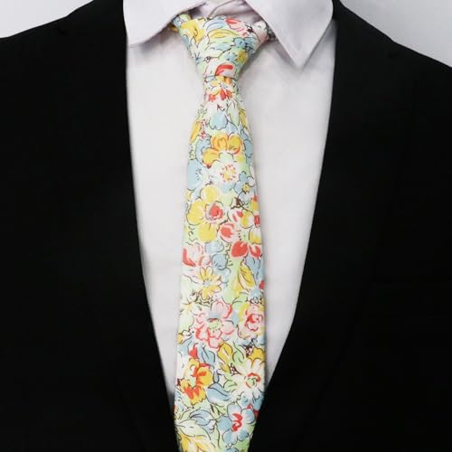 Image of Cotton Floral Ties for Men 2.76 inch Men's Skinny Tie Linen Flower Printed Neck Tie for Wedding Dating Party
