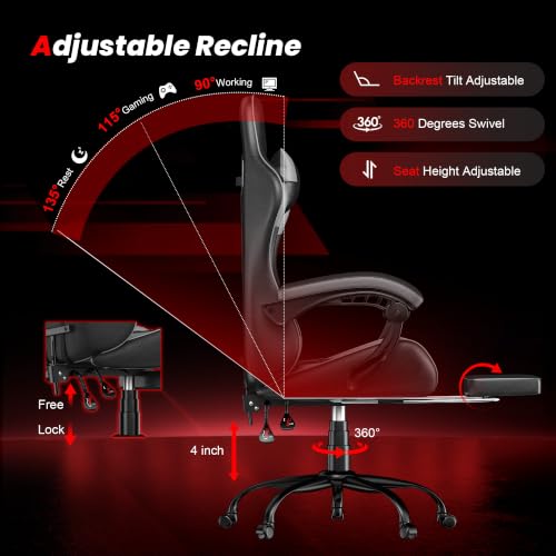 Image of Gaming Chair with Footrest, Ergonomic Video Game Chair with Headrest and Lumbar Support, 400 lbs Adult Chair, Height Adjustable 360 Swivel High Back Reclining Computer Chair for Home Office (Grey)