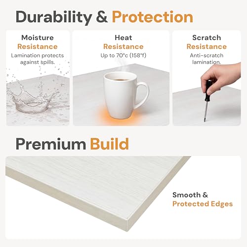 Image of Table Top for Office, Study & Standing Desk - 18mm Pre-Laminated Engineered Wood, Matte Scratch & Spill Resistant, Load up to 120 kg, Suitable Frames - 48x24 inch,Frosty White