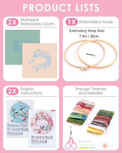 Image of TINDTOP Embroidery Kit for Adult, Owl Embroidery Kit for Beginners | Include Embroidery Cloth Hoops Threads for Craft Lover Hand Stitch with Embroidery Skill Techniques (Bird)